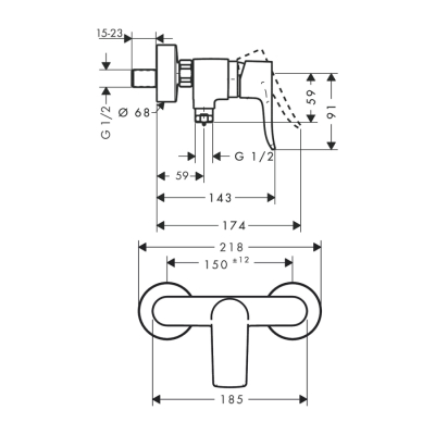 HansGrohe Metris Tek Kollu Duş Bataryası Aplike - 31680000 - 2