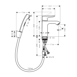 HansGrohe Metris Tek Kollu Lavabo Bataryası Bidette El Duşu Ve 160 Cm Duş Hortumu İle - 31285000 - 2