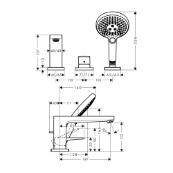 HansGrohe Metropol 3 - Delikli Küvet Kenarı Tek Kollu Banyo Bataryası Loop Volan İle - 74551000 - 2