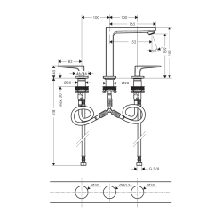 HansGrohe Metropol 3 - Delikli Lavabo Bataryası 160 Bas - Aç Gider Seti Ve Çubuk Volan İle - 32515340 - 2