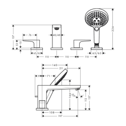 HansGrohe Metropol 4 - Delikli Küvet Kenarı Banyo Bataryası Çubuk Volan İle - 32553000 - 2