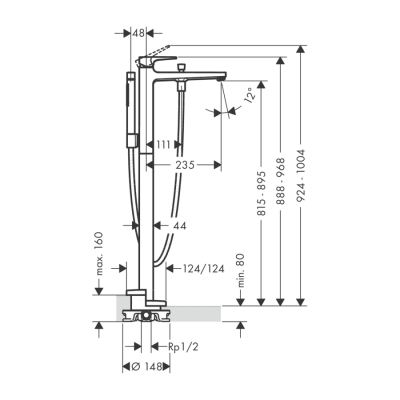 HansGrohe Metropol Tek Kollu Banyo Bataryası Çubuk Volan İle Yerden - 32532140 - 2