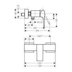 HansGrohe Metropol Tek Kollu Duş Bataryası Aplike, Çubuk Volan İle - 32560140 - 2