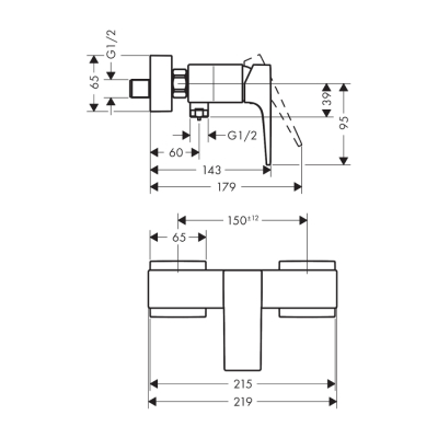 HansGrohe Metropol Tek Kollu Duş Bataryası Aplike, Çubuk Volan İle - 32560340 - 2