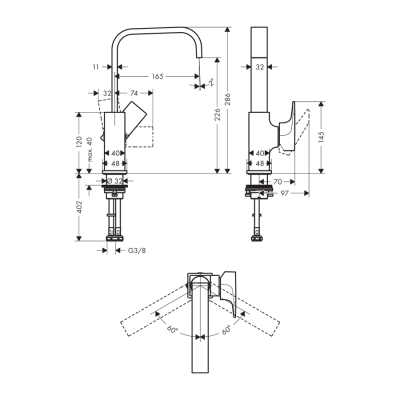 HansGrohe Metropol Tek Kollu Lavabo Bataryası 230 Çubuk Volan Ve Bas - Aç Gider Seti İle - 32511140 - 2