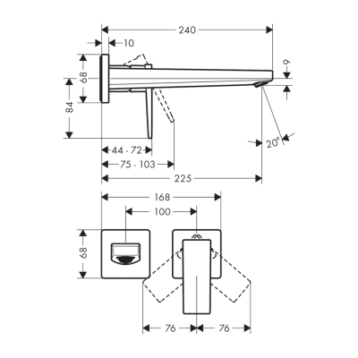 HansGrohe Metropol Tek Kollu Lavabo Bataryası Çubuk Volan, Ankastre Duvara Monte, 22.5 Cm Gaga İle - 32526000 - 2