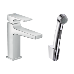 HansGrohe Metropol Tek Kollu Lavabo Bataryası Çubuk Volan, Bidette El Duşu Ve 160 Cm Duş Hortumu İle - 32522000 - HANSGROHE