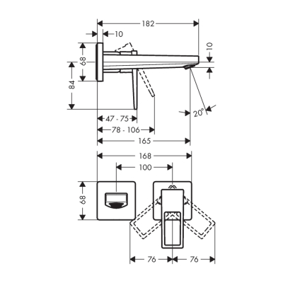 HansGrohe Metropol Tek Kollu Lavabo Bataryası Loop Volan, Ankastre Duvara Monte, 16.5 Cm Gaga İle - 74525000 - 2