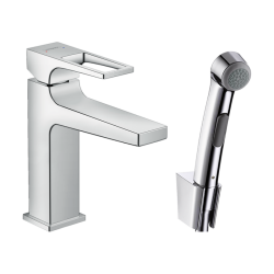 HansGrohe Metropol Tek Kollu Lavabo Bataryası Loop Volan, Bidette El Duşu Ve 160 Cm Duş Hortumu İle - 74522000 - 1