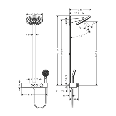 HansGrohe Pulsify S Duş Kolonu 260 2Jet, Showertablet Select 400 İle - 24240700 - 2