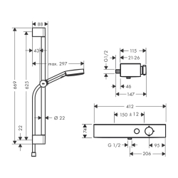 HansGrohe Pulsify Select S Duş Sistemi 105 3Jet Relaxation, El Duşu, Termostat, 65 Cm Duş Barı, Sürgü Ve Duş Hortumu İle - 24260000 - 2