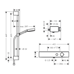 HansGrohe Pulsify Select S Duş Sistemi 105 3Jet Relaxation, El Duşu, Termostat, 65 Cm Duş Barı, Sürgü Ve Duş Hortumu İle - 24260000 - 2