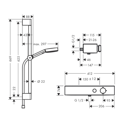 HansGrohe Pulsify Select S Duş Sistemi 105 3Jet Relaxation, El Duşu, Termostat, 65 Cm Duş Barı, Sürgü Ve Duş Hortumu İle - 24260000 - 2