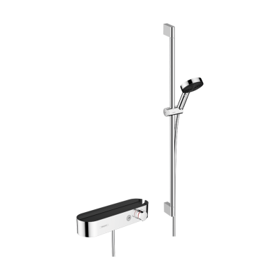 HansGrohe Pulsify Select S Duş Sistemi 105 3Jet Relaxation, El Duşu, Termostat, 90 Cm Duş Barı, Sürgü Ve Duş Hortumu İle - 24270000 - 1