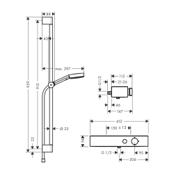 HansGrohe Pulsify Select S Duş Sistemi 105 3Jet Relaxation, El Duşu, Termostat, 90 Cm Duş Barı, Sürgü Ve Duş Hortumu İle - 24270000 - 2