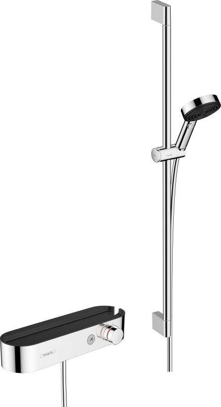 HansGrohe Pulsify Select S Duş Sistemi 105 3Jet Relaxation, El Duşu, Termostat, 90 Cm Duş Barı, Sürgü Ve Duş Hortumu İle - 24270000 - 1