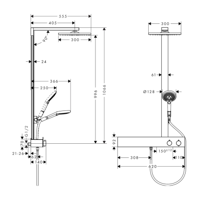 HansGrohe Raindance E Duş Kolonu 300 1 Jet, Ecosmart, 9 Lt/Dk, Showertablet 600 İle - 27364000 - 2