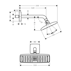 HansGrohe Raindance E Tepe Duşu 240 1 Jet, Ecosmart, 9 Lt/Dk, Duş Dirseği İle - 27375000 - 2