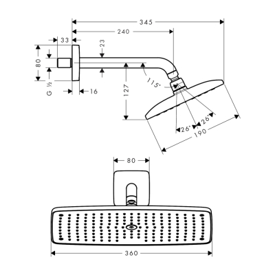 HansGrohe Raindance E Tepe Duşu 360 1 Jet, 24 Cm Duş Dirseği İle - 27371000 - 2