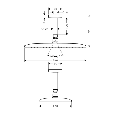 HansGrohe Raindance E Tepe Duşu 360 1 Jet, Tavan Bağlantısı İle - 27381000 - 2