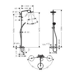 HansGrohe Raindance S Duş Kolonu 240 1 Jet, Banyo Termostatı İle - 27117000 - 2