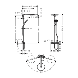 HansGrohe Raindance S Duş Kolonu 300 1 Jet, Termostat İle - 27114000 - 2