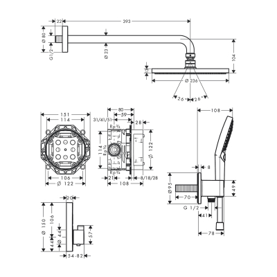 HansGrohe Raindance S Duş Sistemi 240 1Jet Powderrain, Showerselect S İle - 27951000 - 2