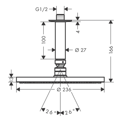 HansGrohe Raindance S Tepe Duşu 240 1 Jet, Powderrain, Tavan Bağlantısı İle - 27620000 - 2