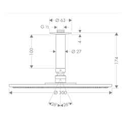 HansGrohe Raindance S Tepe Duşu 300 1 Jet, Ecosmart, 9 Lt/Dk, Tavan Bağlantısı İle - 26600000 - 2