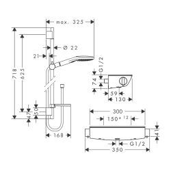 HansGrohe Raindance Select E Aplike Duş Sistemi 120 3Jet, Ecostat Select Termostat Ve 65 Cm Duş Barı İle - 27038000 - 2