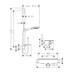 HansGrohe Raindance Select E Aplike Duş Sistemi 120 3Jet, Ecostat Select Termostat Ve 90 Cm Duş Barı İle - 27039000 - 2