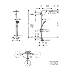 HansGrohe Raindance Select S Duş Kolonu 240 1 Jet, Powderrain, Termostat İle - 27633340 - 2