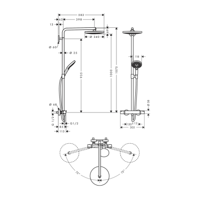 HansGrohe Raindance Select S Duş Kolonu 240 2 Jet, Termostat İle - 27129000 - 2