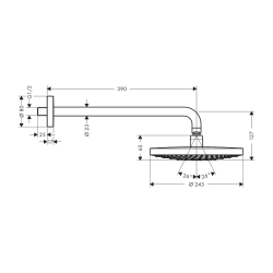 HansGrohe Raindance Select S Tepe Duşu 240 2 Jet, Ecosmart, 9 Lt/Dk, Duş Dirseği İle - 26470000 - 2