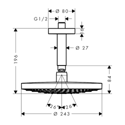 HansGrohe Raindance Select S Tepe Duşu 240 2 Jet, Tavan Bağlantısı İle - 26467400 - 2