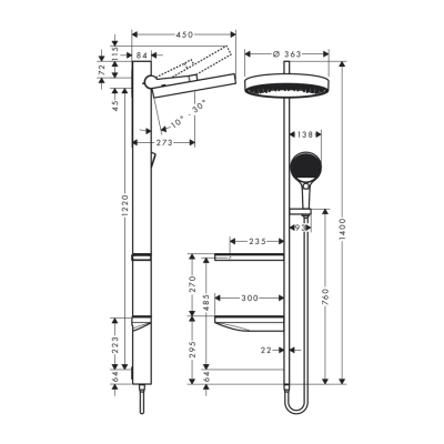 HansGrohe Rainfinity Duş Kolonu 360 1Jet, Ankastre Montaj İle - 26842000 - 2