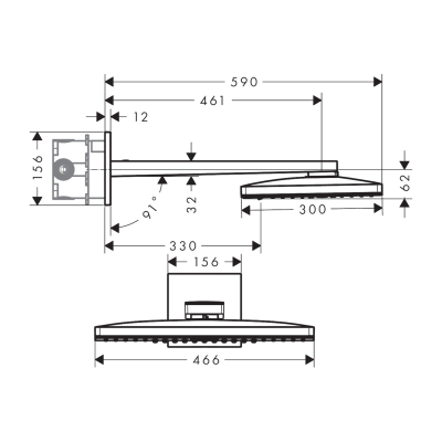 HansGrohe Rainmaker Select Tepe Duşu 460 3 Jet, Duş Dirseği İle - 24007600 - 2