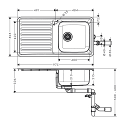 HansGrohe S41 S4111 - F400 Gömme Eviye 400 Damlalık İle - 43341800 - 2