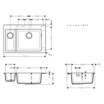 HansGrohe S51 S510 - F635 Ankastre Eviye 180/450 - 43315170 - 2