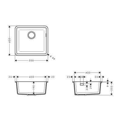 HansGrohe S51 S510 - U450 Tezgah Altı Eviye 450 - 43431170 - 2