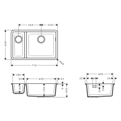 HansGrohe S51 S510 - U635 Tezgah Altı Eviye 180/450 - 43433380 - 2