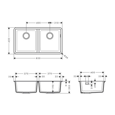 HansGrohe S51 S510 - U770 Tezgah Altı Eviye 370/370 - 43434170 - 2