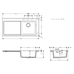 HansGrohe S51 S514 - F450 Ankastre Eviye 450, Damlalıklı - 43314290 - 2