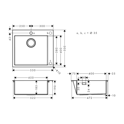 HansGrohe S71 S711 - F450 Ankastre Eviye 450 - 43301800 - 2