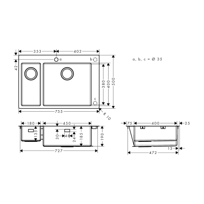 HansGrohe S71 S711 - F655 Ankastre Eviye 180/450 - 43309800 - 2