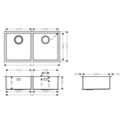 HansGrohe S71 S719 - U765 Tezgah Altı Eviye 370/370 - 43430800 - 2