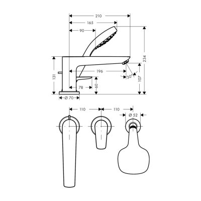 HansGrohe Talis E 3 - Delikli Küvet Kenarı Banyo Bataryası - 71731000 - 2