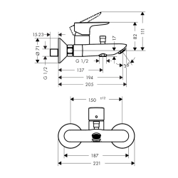 HansGrohe Talis E Tek Kollu Banyo Bataryası Aplike - 71740000 - 2