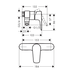 HansGrohe Talis E Tek Kollu Duş Bataryası Aplike, Merkez Mesafe 15.3 Cm - 71761000 - 2