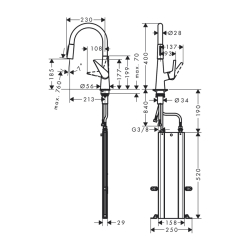 HansGrohe Talis M51 Tek Kollu Eviye Bataryası 200, Çekilebilir El Duşu, 2Jet, Sbox - 73851800 - 2